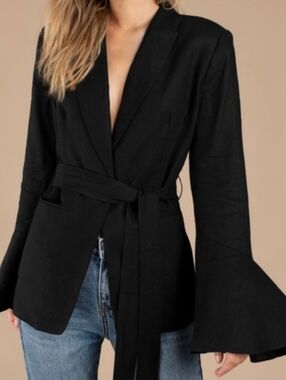 Free People Linen Blazer With Bell Sleeves